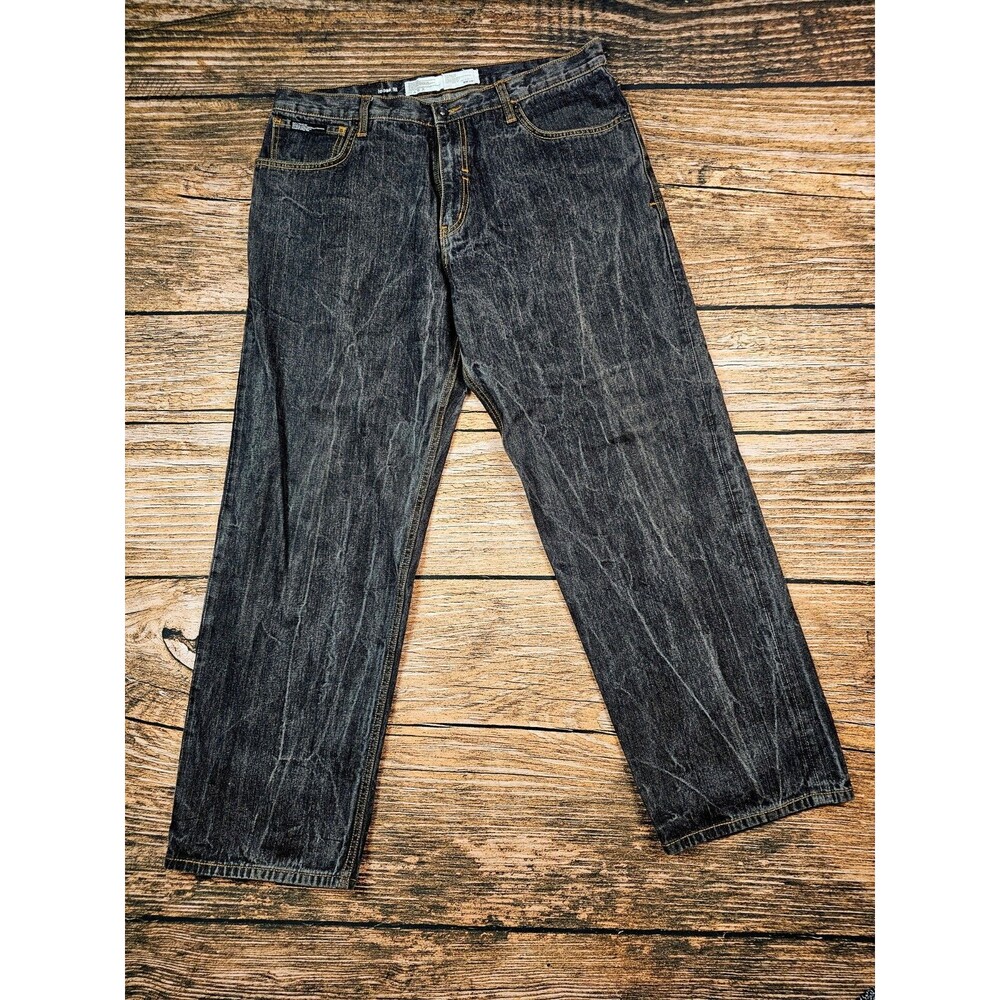 ROCAWEAR Mens Black Acid Wash Loose Fit Jeans W 38 L 32 Straight Leg EUC